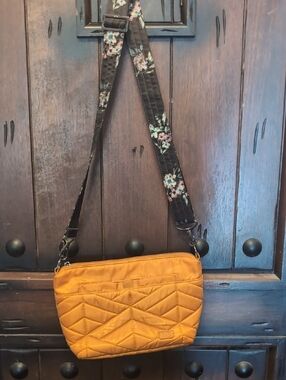 Lug Flare quilted crossbody amber yellow black floral long strap bag purse NEW